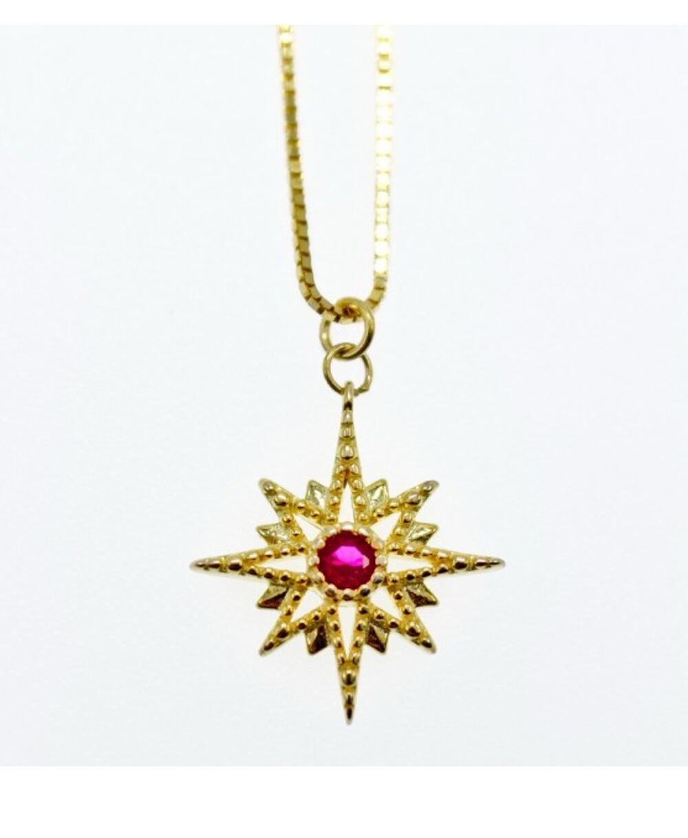 925 Sterling Silver Gold Plated Ruby "Star" Chain With Pendant